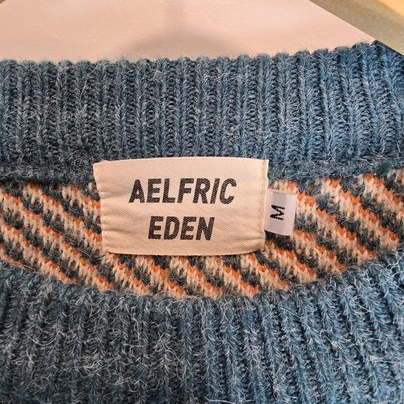 Aelfric Eden Scenic Crewneck Sweater in Blue, Cream & Orange Size M - Picture 5 of 11